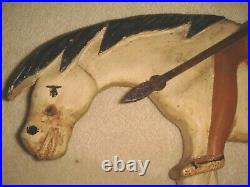 ANTIQUE PRIMITIVE 11 1/2 FOLK ART CARVED & PAINTED WOOD INDIAN CHIEF on HORSE