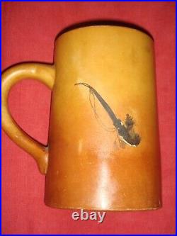 ANTIQUE PRIMITIVE HAND PAINTED NATIVE AMERICAN CHIEF POTTERY MUG 568 grams