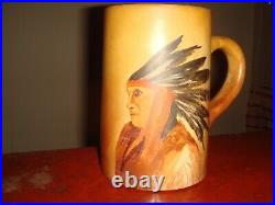 ANTIQUE PRIMITIVE HAND PAINTED NATIVE AMERICAN CHIEF POTTERY MUG 568 grams