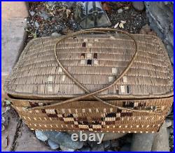 ANTIQUE Salish Native American Indian storage basket With Lid Thompson River