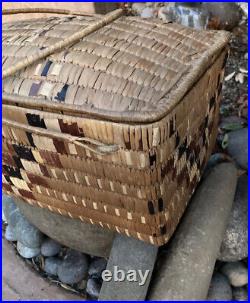 ANTIQUE Salish Native American Indian storage basket With Lid Thompson River