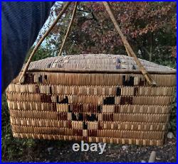 ANTIQUE Salish Native American Indian storage basket With Lid Thompson River