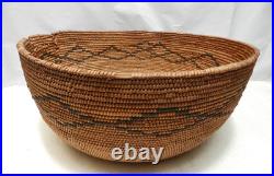 APACHE Native American Coiled Geometric Designs Basket BOWL 10.5 Dia. (C52S)