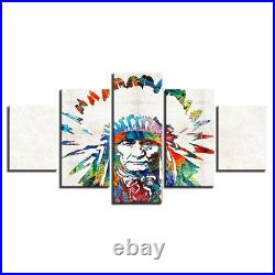 Abstract Native American Indian Man Headdress 5 Panel Canvas Print Wall Art