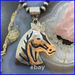 Alonzo Mariano Native American Sterling Silver Overlay Horse Head Unisex Pendant