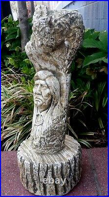 American Indian Native American On Tree Trunk Chief Statue Sculpture
