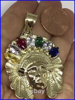American Indian Native Charm Pendant Yellow Gold Plated 2 Lab Created Diamond