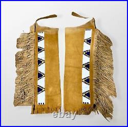 American Natives Indian Beaded Sioux Suede Leather Cowboy Chaps Leggings L708