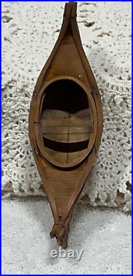 Antique 1920s Native American Model Birch Bark and Bentwood Canoe 6.5