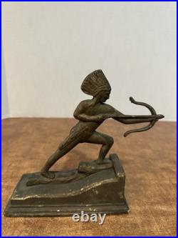 Antique Brass Native American Indian Chief Statue W Bow & Arrow