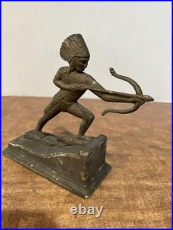 Antique Brass Native American Indian Chief Statue W Bow & Arrow