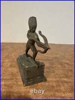 Antique Brass Native American Indian Chief Statue W Bow & Arrow