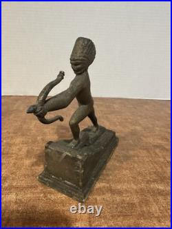 Antique Brass Native American Indian Chief Statue W Bow & Arrow