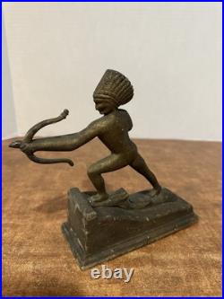 Antique Brass Native American Indian Chief Statue W Bow & Arrow