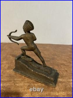 Antique Brass Native American Indian Chief Statue W Bow & Arrow