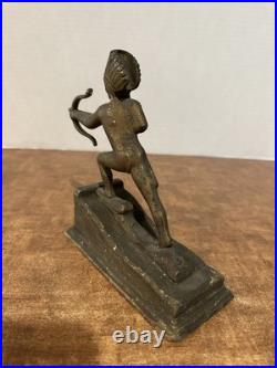 Antique Brass Native American Indian Chief Statue W Bow & Arrow