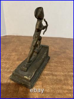 Antique Brass Native American Indian Chief Statue W Bow & Arrow