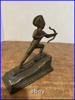 Antique Brass Native American Indian Chief Statue W Bow & Arrow