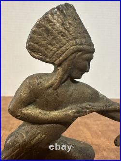 Antique Brass Native American Indian Chief Statue W Bow & Arrow