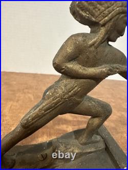 Antique Brass Native American Indian Chief Statue W Bow & Arrow