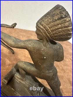 Antique Brass Native American Indian Chief Statue W Bow & Arrow