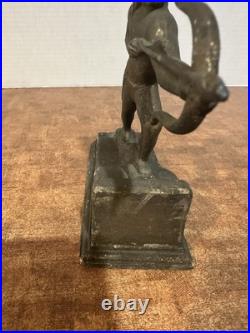 Antique Brass Native American Indian Chief Statue W Bow & Arrow
