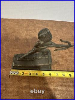 Antique Brass Native American Indian Chief Statue W Bow & Arrow