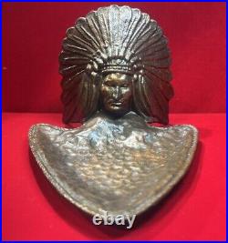 Antique Bronze Native American Indian Chief Arrowhead Dish