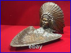 Antique Bronze Native American Indian Chief Arrowhead Dish