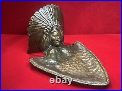 Antique Bronze Native American Indian Chief Arrowhead Dish