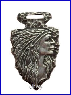 Antique Coin Silver Native American Indian Chief Arrowhead Watch Fob