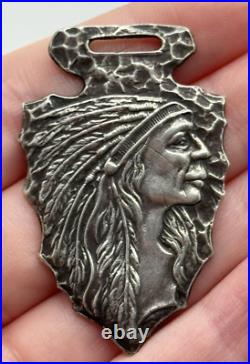 Antique Coin Silver Native American Indian Chief Arrowhead Watch Fob
