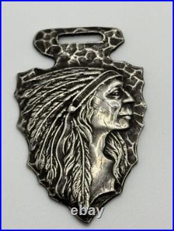 Antique Coin Silver Native American Indian Chief Arrowhead Watch Fob