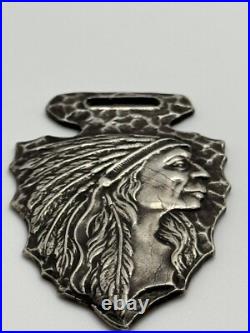 Antique Coin Silver Native American Indian Chief Arrowhead Watch Fob