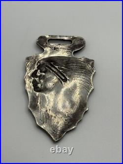 Antique Coin Silver Native American Indian Chief Arrowhead Watch Fob
