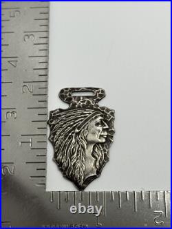 Antique Coin Silver Native American Indian Chief Arrowhead Watch Fob