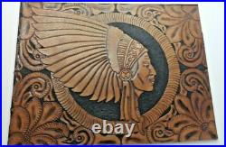 Antique Hand TOOLED LEATHER FOLK ART Rare ORIGINAL NATIVE American Indian Chief