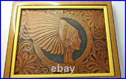 Antique Hand TOOLED LEATHER FOLK ART Rare ORIGINAL NATIVE American Indian Chief