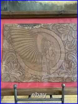 Antique Hand TOOLED LEATHER FOLK ART Rare ORIGINAL NATIVE American Indian Chief