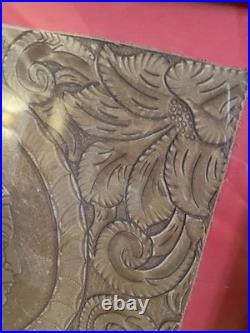 Antique Hand TOOLED LEATHER FOLK ART Rare ORIGINAL NATIVE American Indian Chief