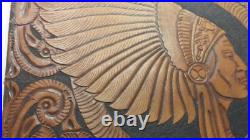 Antique Hand TOOLED LEATHER FOLK ART Rare ORIGINAL NATIVE American Indian Chief
