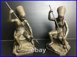 Antique Jennings Brothers Bronze 2245, Bookends Native American Indian Chief