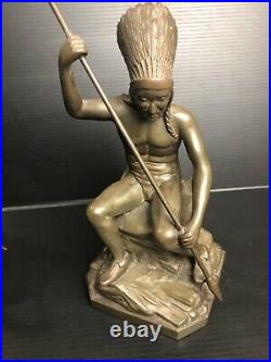 Antique Jennings Brothers Bronze 2245, Bookends Native American Indian Chief