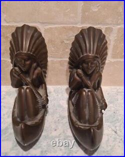 Antique Jennings Brothers J. B. #2902 Native American Indian Canoe Bookends Rare