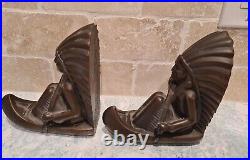 Antique Jennings Brothers J. B. #2902 Native American Indian Canoe Bookends Rare