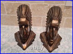 Antique Jennings Brothers J. B. Bronze Native American Indian Chief Bookends