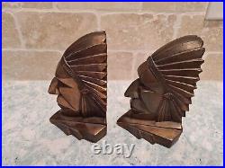 Antique Jennings Brothers J. B. Bronze Native American Indian Chief Bookends
