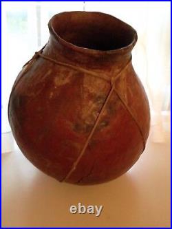 Antique LARGE Hand Made Tarahumara pottery vessel vase Vintage 1920's