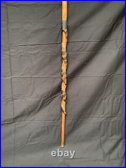 Antique Native American Cedar Wood Carved Bear Rattle snake Folk Art Cane Stick