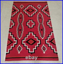 Antique Native American Indian Art Boho Ganado Navajo Wool Rug Two Grey Hill Rug